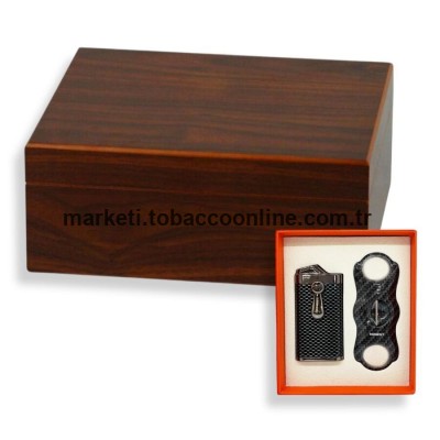 Humidor Puro Kutusu Karbon Çakmak Kesici Seti Humidor Puro Kutusu Karbon Çakmak Kesici Seti