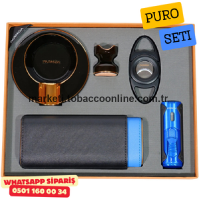 Parmida Çakmak Kesici Küllük Kılıf Sehpa Siyah-Mavi Beşli Puro Seti Parmida Çakmak Kesici Küllük Kılıf Sehpa Siyah-Mavi Beşli Puro Seti